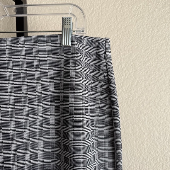 Gray Black Plaid Floral Overlay Pencil Skirt High Waist Stretch Pull On Large - Picture 7 of 8